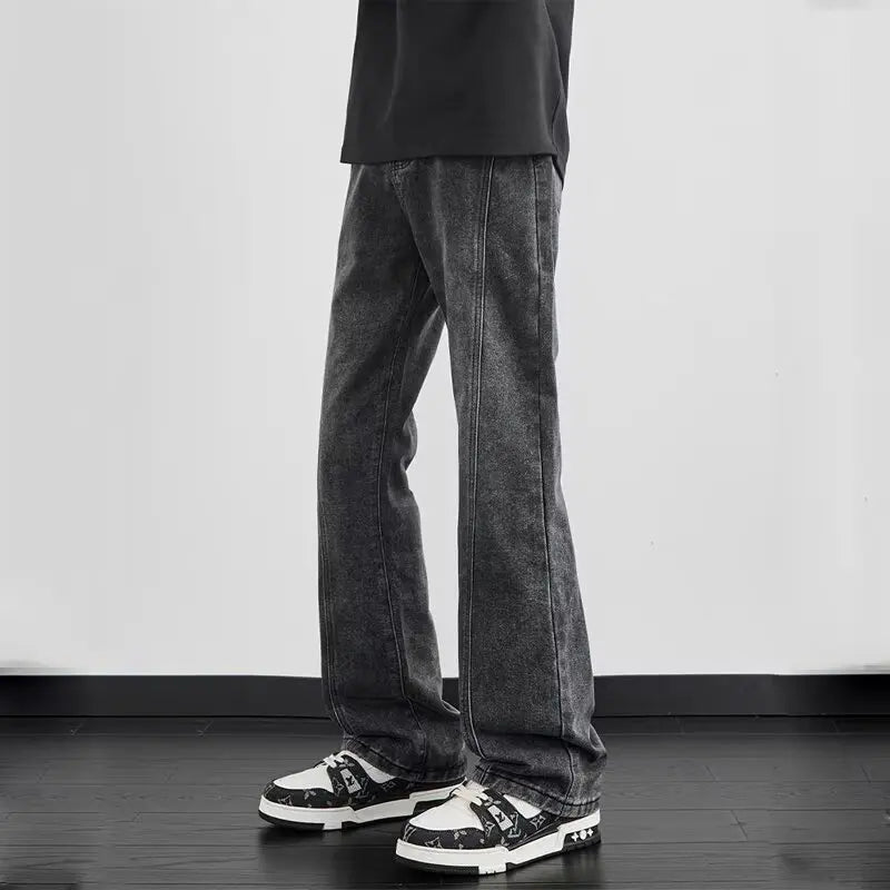 Black high-end micro flared jeans men's style 2025 spring new flared pants American high street curved casual pants