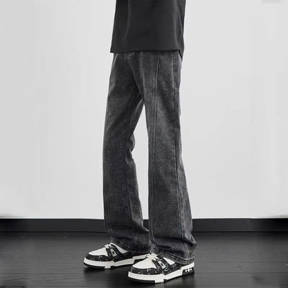 Black high-end micro flared jeans men's style 2025 spring new flared pants American high street curved casual pants