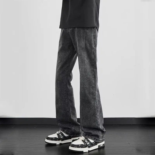 Black high-end micro flared jeans men's style 2025 spring new flared pants American high street curved casual pants