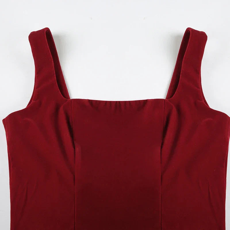 Fashion Red Bowknot Mini Dress Straps Square Collar Sleeveless Backless Vintage Cute Ladies Slim Party Short A-line Dresses