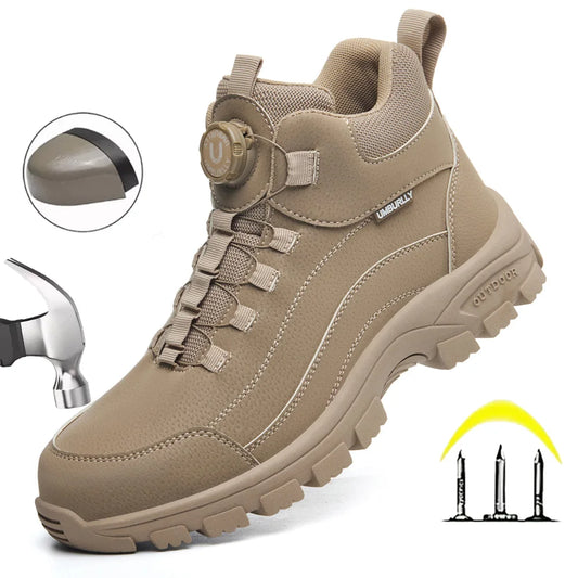 Men's Safety Work Boots Steel Toe Anti- Crush Resistant Punctureproof Kevlar Anti-slip Wear-resistant Fashionable Buckle