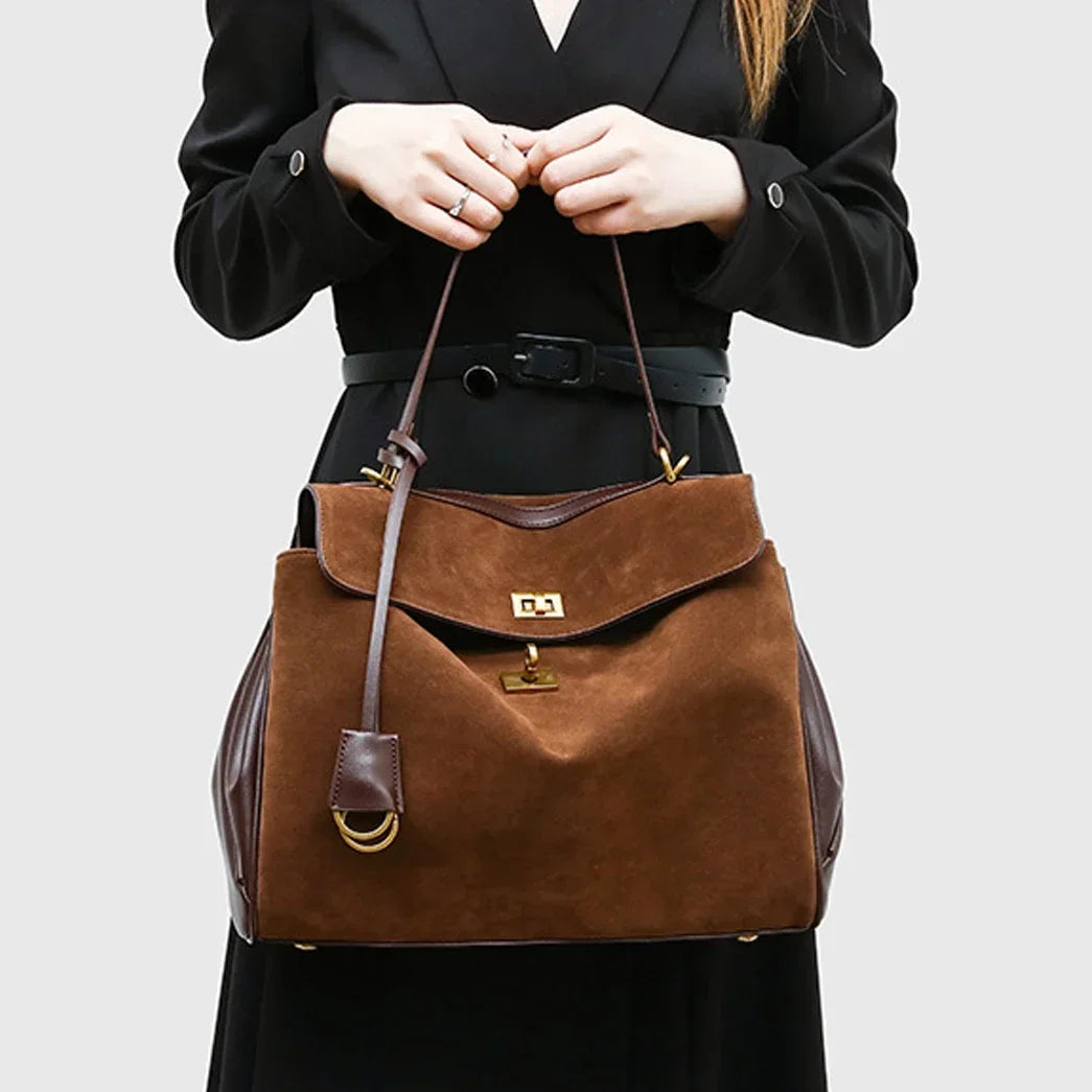 New Split Cow Leather Women's Faux Suede Bag Autumn Winter Underarm Bag for Lady Shoulder Crossbody Bag