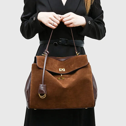 New Split Cow Leather Women's Faux Suede Bag Autumn Winter Underarm Bag for Lady Shoulder Crossbody Bag