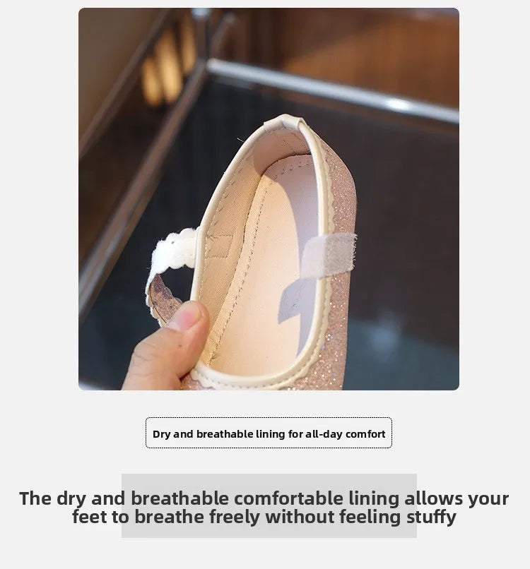 New Girls Princess Shoes Fashion Children's Bow Rhinestone Sequin Kids Shoes Baby Party Student Flat Performance Shoes