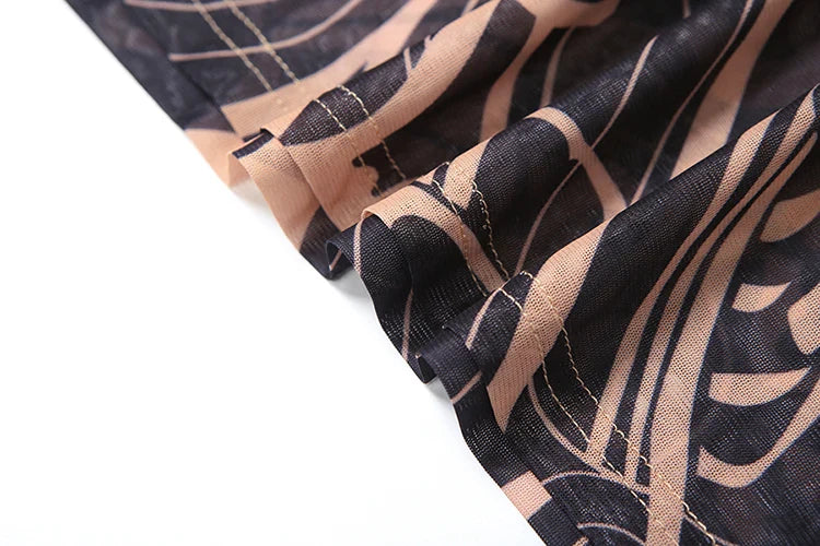 See Through T-Shirts Women Tiger Print Long Sleeve High Neck High Slits High Elastic Skinny Trend Street Hipster Tops