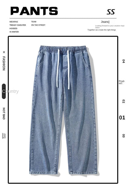 Calça Jeans Masculina Primavera Outono Tendência High Street Reta Perna Larga Roupas Masculinas Calça Jeans Corte Reto