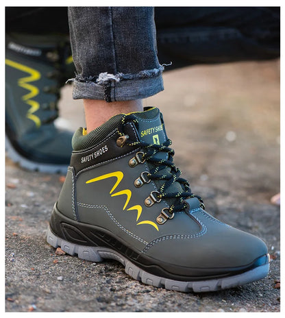 Waterproof  Indestructible Men Safety Shoes Construction Steel Toe Work Boots Non Slip Navy Platform Botas For Men Shoes