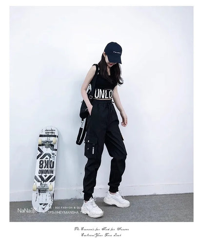 Women's cargo pants loose slim high waist pants