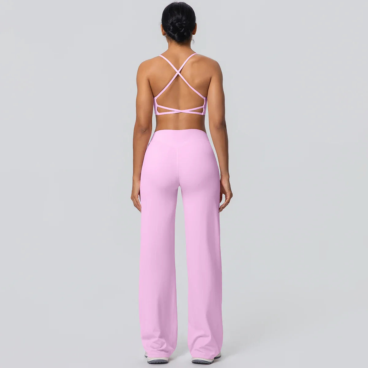 Women Gym Sports Yoga Suit Sexy Beautiful Back Yoga Underwear With Chest Pad Solid Color High Waisted Wide Leg Pants Yoga Set