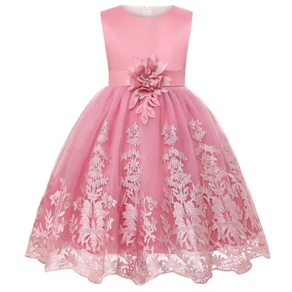 Europe and the United States cross-border new sleeveless undershirt embroidered princess dress girls flowers mesh dress flower