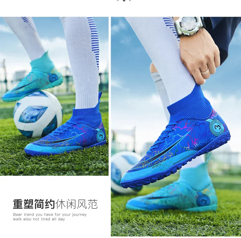 Fashion Men Professional Soccer Shoes Outdoor Cleats Unisex Ultralight Long Spikes Futsal Training Shoes Red Football Boots Men