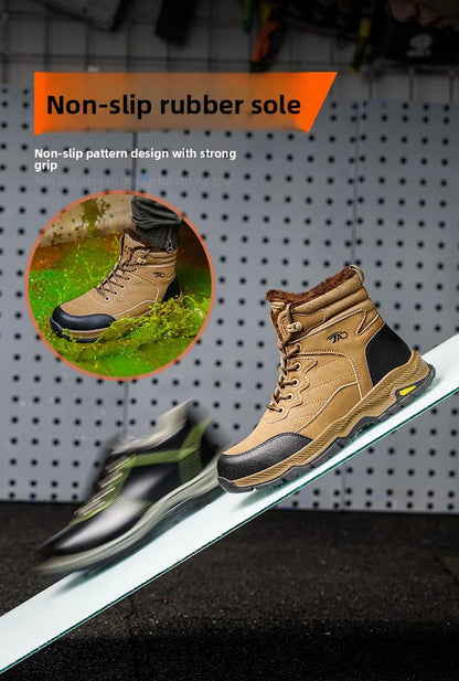 Insulated Anti Smashing  Anti Stabbing Welding Shoes for Safety Work Electricians Use Plush and Thickened Labor Protection Shoes