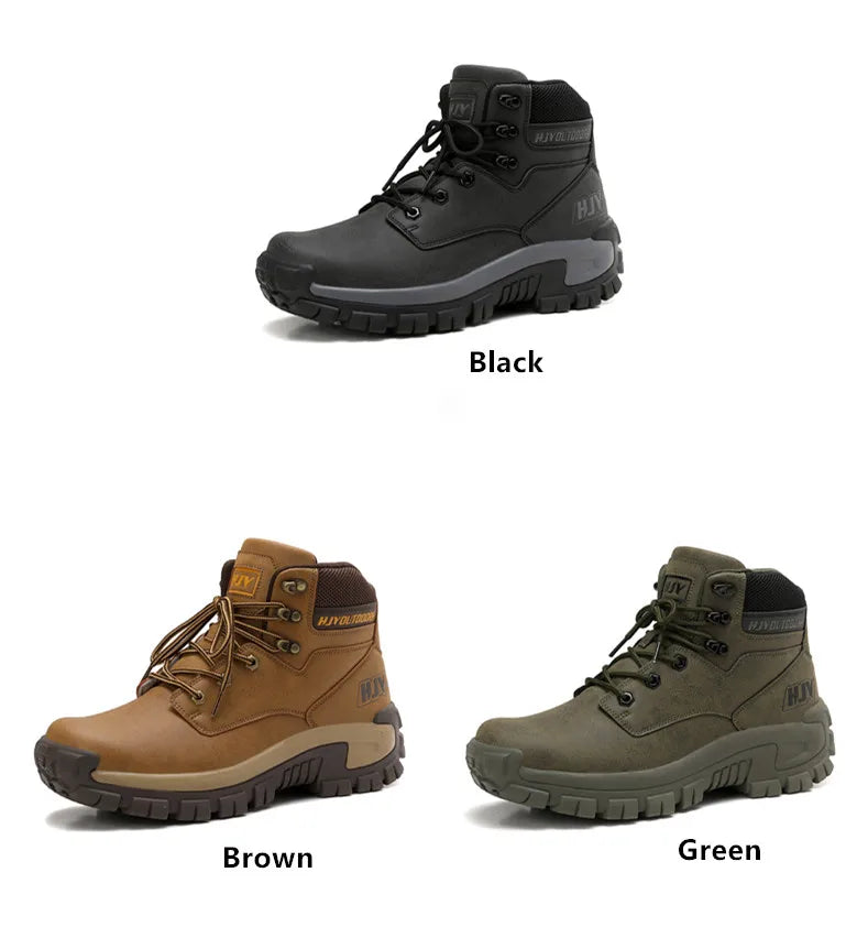 High-Top Leather Men's Boots Breathable Desert Combat Boots Outdoor Non-slip Hiking Boots Men Motorcycle Boots Work Ankle Boots