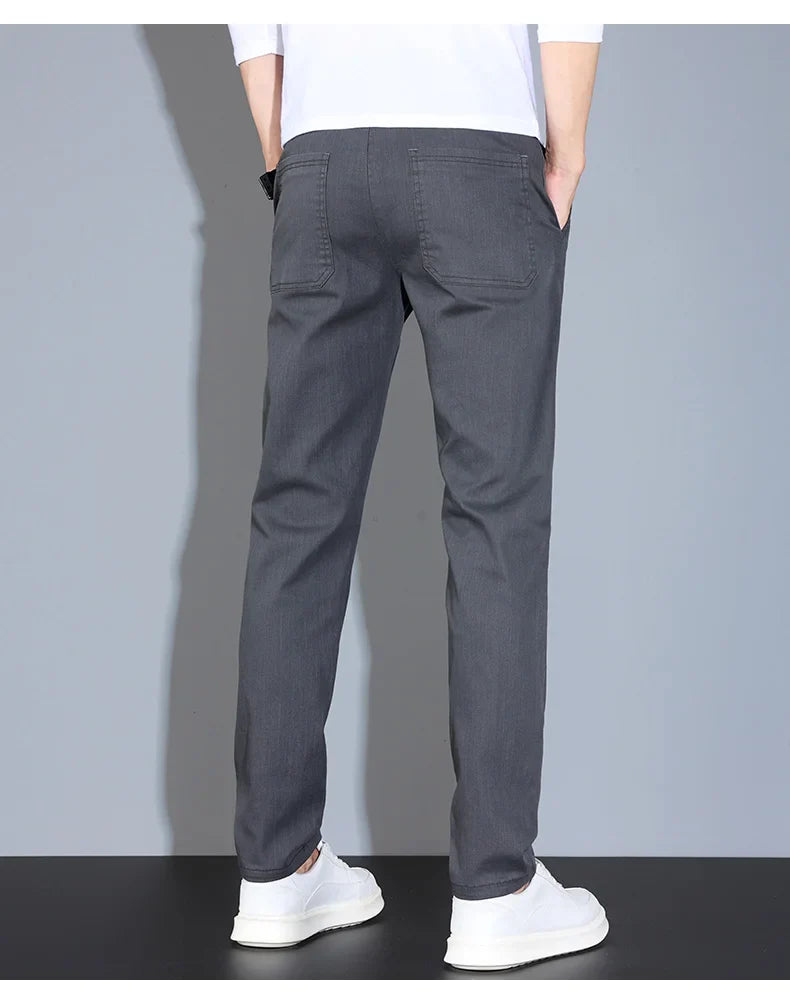 4 Colors Male Casual Pants Spring Summer Thin Cotton Slim Elastic Comfortable Business Trousers Korean Trendy Men Clothes