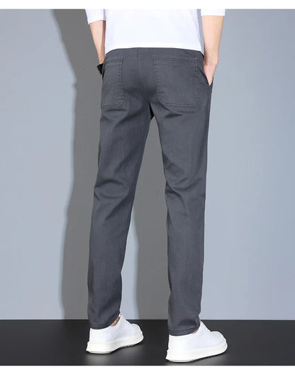 4 Colors Male Casual Pants Spring Summer Thin Cotton Slim Elastic Comfortable Business Trousers Korean Trendy Men Clothes