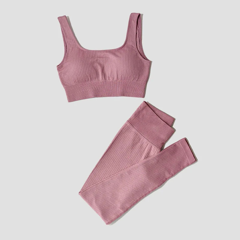 Women's Sportswear Yoga Set Workout Clothes Athletic Wear Sports Gym Legging Seamless Fitness Bra Crop Top Long Sleeve Yoga Suit