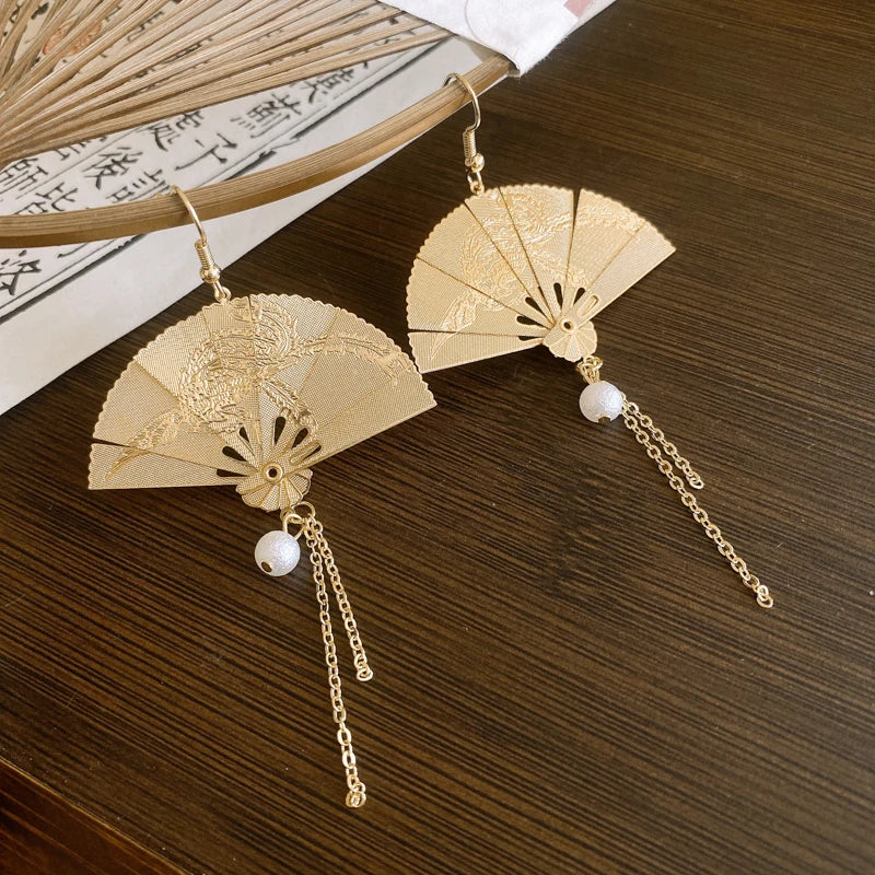 chinese Style Bamboo Joint Flower Earrings Imitation Pearl Fringe Earring New National Tide Personality  Earrings for Women