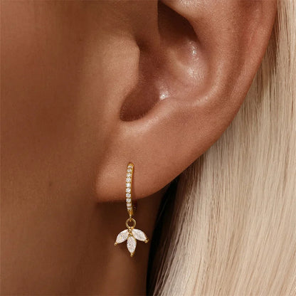925 Sterling Silver luxury leaf Design zircon Charms hoop earrings for women Shiny Zircon Wedding Party jewelry gift plata