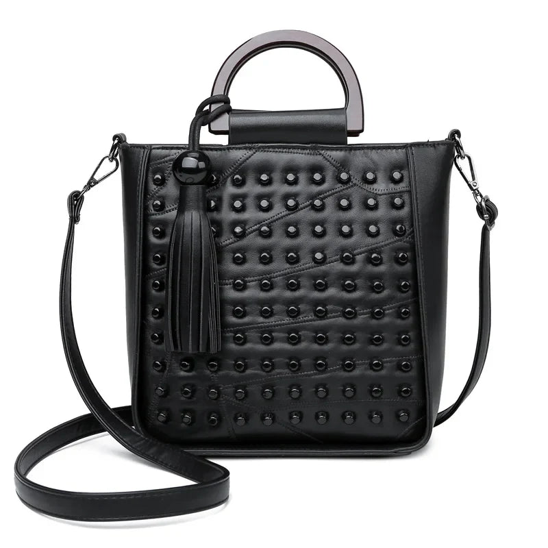 Fashion Sheepskin Leather Women Handbag Luxury Rivet Ladies Hand Bags Tote Bag Famous Brand Messenger Crossbody Bags for Women