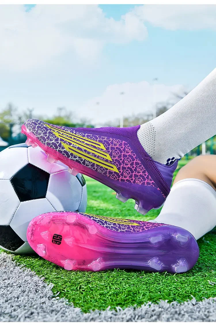 Men High Top Soccer Cleats Firm Ground Stud Sole Breathable Wear Resistant Outdoor Lawn Match Training Football Shoes
