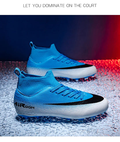 High-Top Leather AG Studded Soccer Cleats, Anti-Slip for Grass Field, Youth & Adult Men Women Training World Cup Style