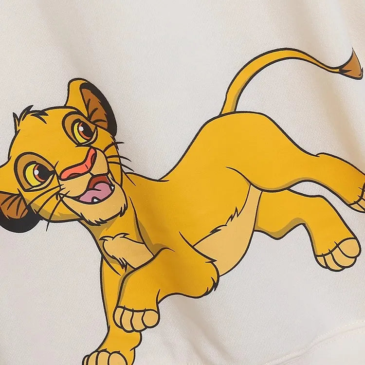Sweatshirt King of the Jungle Simba Cartoon Print Embroidery Women O-Neck Pullover FleeceJumper Tops
