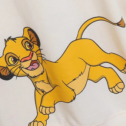 Sweatshirt King of the Jungle Simba Cartoon Print Embroidery Women O-Neck Pullover FleeceJumper Tops
