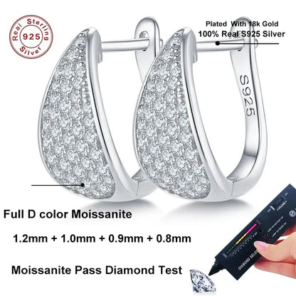 Full D Color Moissanite Earrings 925 Sterling Silver for Women Lab Diamond Plated White Gold Earrings Wedding Jewelry
