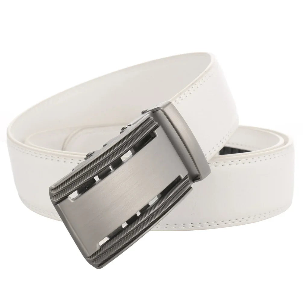 Personalized Mens White Leather Belt Business Custom Engraved Name Logo Men's Automatic Buckle Accessories Waistband Gifts