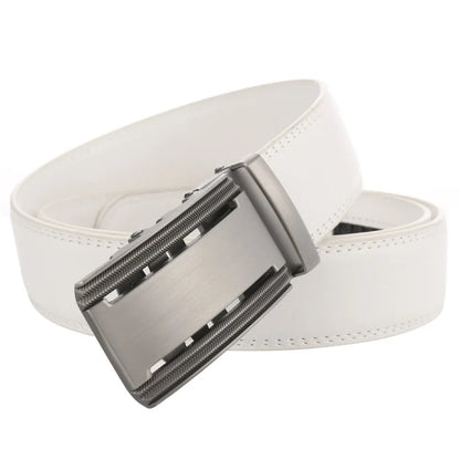 Personalized Mens White Leather Belt Business Custom Engraved Name Logo Men's Automatic Buckle Accessories Waistband Gifts