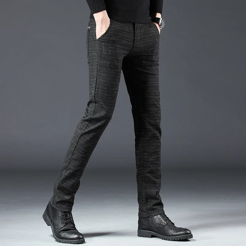Spring Autumn New Men's Plaid Pants Black Blue Business Casual Formal Fashion Korean Classic Male Clothes Straight Trousers