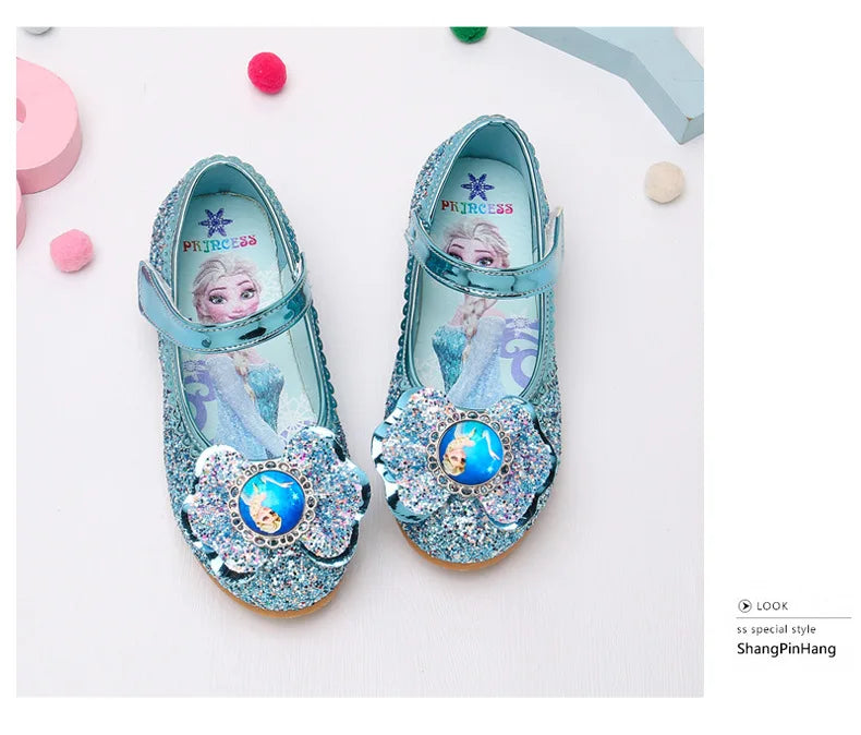 Frozen Girls Princess Shoes Spring and Autumn Flat Paillette Shoes Children's Soft Sole Baby Casual Shoe Party Shoes