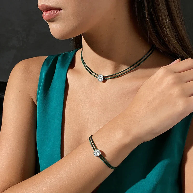 3CT Oval Cut Moissanite Braided Cord Bracelets for Women Men Adjustable Sliding-Knot Dainty Pure S925 Silver Chain D VVS1