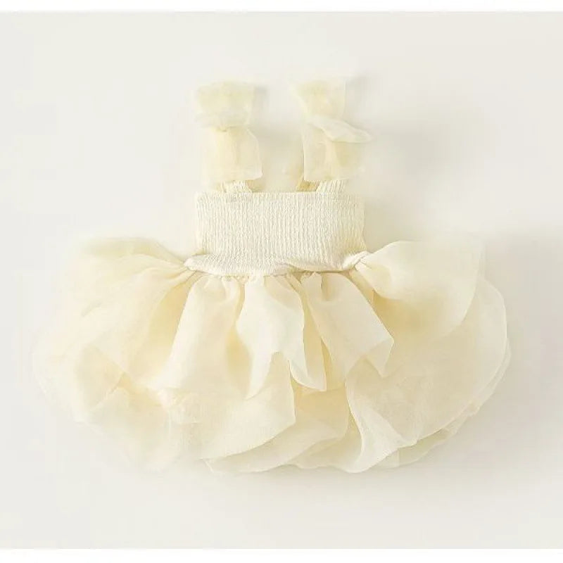 Vestido de tule de festa de princesa de verão com alça de laço, roupa de malha para bebês, vestido de aniversário infantil de manga curta, vestido de tule para meninas de 1 a 6 anos
