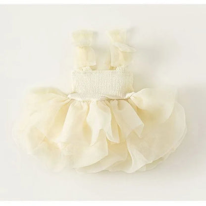 Vestido de tule de festa de princesa de verão com alça de laço, roupa de malha para bebês, vestido de aniversário infantil de manga curta, vestido de tule para meninas de 1 a 6 anos