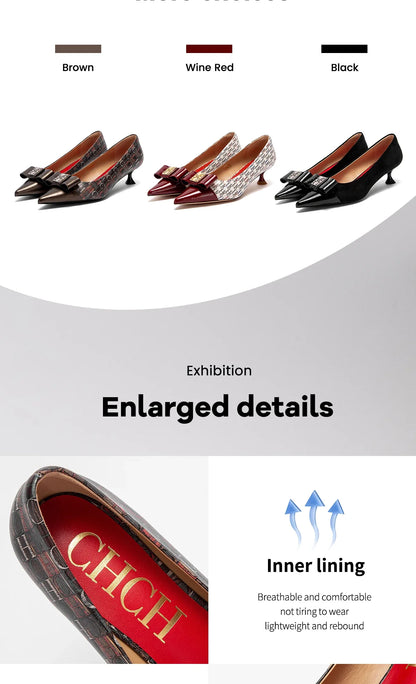 High-Heeled Shoes Elegant Fashion Female Commuting Low Heeled Shoes British Style Patchwork Design Lady Pointed Shoes