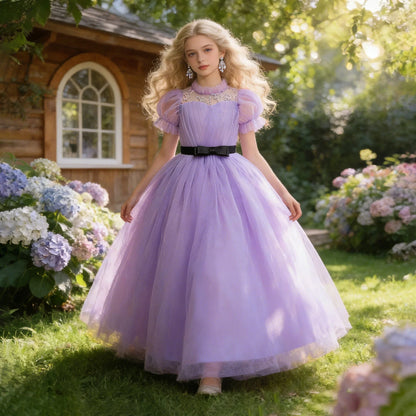 Summer Bridesmaids Party Girl Dresses Elegant Short Sleeve Birthday Princess Dress For Girl Tulle Wedding Prom Evening Customes