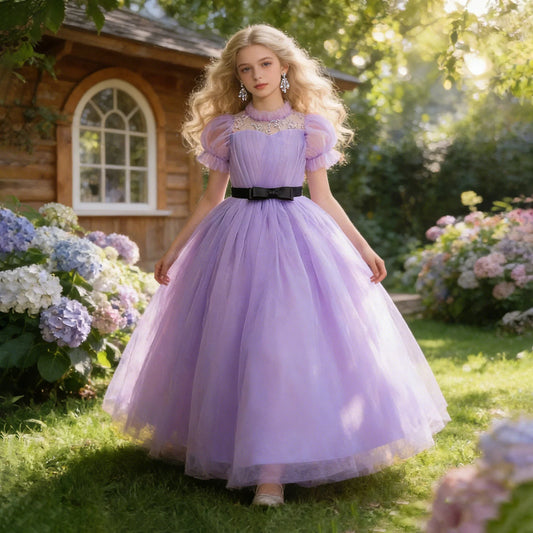Summer Bridesmaids Party Girl Dresses Elegant Short Sleeve Birthday Princess Dress For Girl Tulle Wedding Prom Evening Customes
