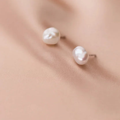 Authentic 925 Sterling Silver Sweet Irregular Pearl Stud Earrings For Women Wedding Party FIne Jewelry DA1224