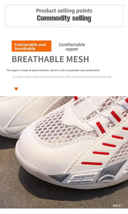 Kids Sneakers Basketball Shoes Boys Spring Fashion Rotating Button Anti-slip Shock Absorption School Students Sports Shoes