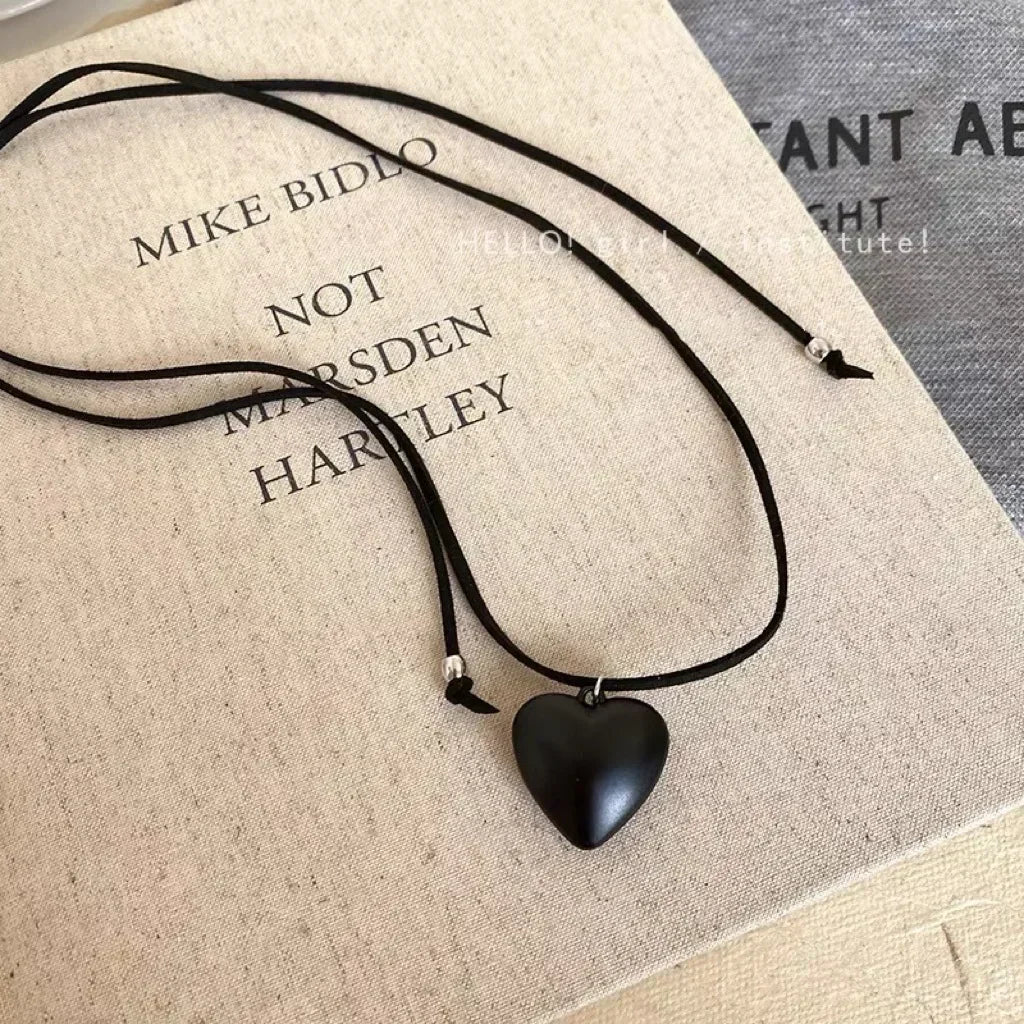 Heart Pendant Necklace for Women Men 85CM Adjustable Pull-out Sweater Chain Fashion Jewelry Accessory Gift