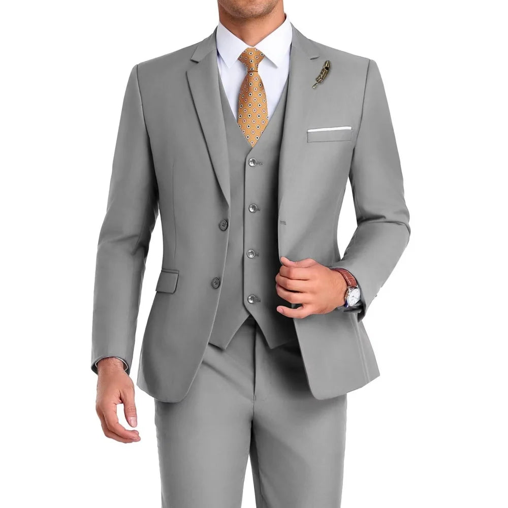 High-Quality Slim Fit Wedding Men's Suit Luxury Elegant Business Fashion Men Clothing 3 Piece Notch Lapel Blazer Vest Pants Set