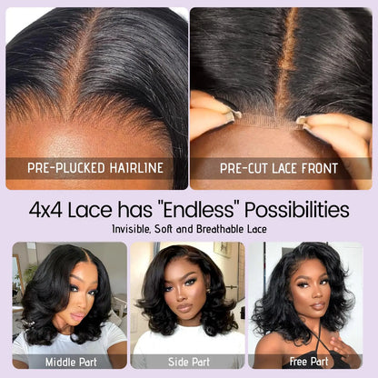 Short Bob Glueless Body Wave Human Hair Wigs 5X5 HD Transparen Lace Frontal Real Human Hair Wig Natural Human Hair  Wigs 16 Inch