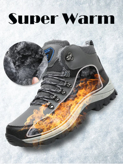 Men's Winter Snow Boots High Top Waterproof Sneakers Warm Plush Climbing Boots Plush Leisure Multi-Function Mountaineering Shoe