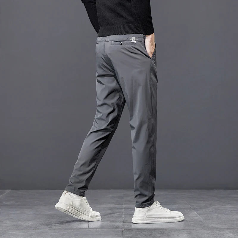 Spring Autumn Men's Golf Casual Pants Solid Color Elastic Waist Design Business Trousers Straight Stretch Korean New Male Pants