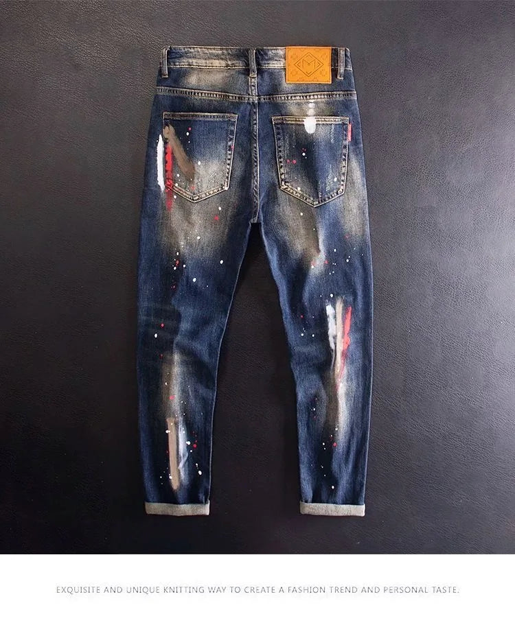 2024 Spring and Autumn New Fashion Trend Printed Straight Leg Stretch Jeans Men's Casual Loose Comfortable High Quality Pants