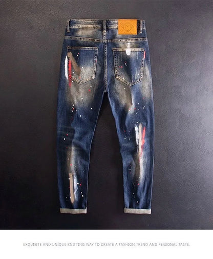 2024 Spring and Autumn New Fashion Trend Printed Straight Leg Stretch Jeans Men's Casual Loose Comfortable High Quality Pants