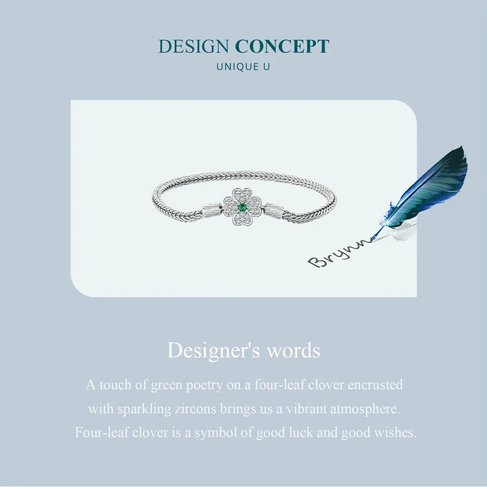 925 Sterling Silver Four-Leaf Clover Snake Basic Bracelet Pave Setting CZ for Women Beads and Charms DIY Fine Jewelry