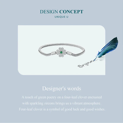 925 Sterling Silver Four-Leaf Clover Snake Basic Bracelet Pave Setting CZ for Women Beads and Charms DIY Fine Jewelry