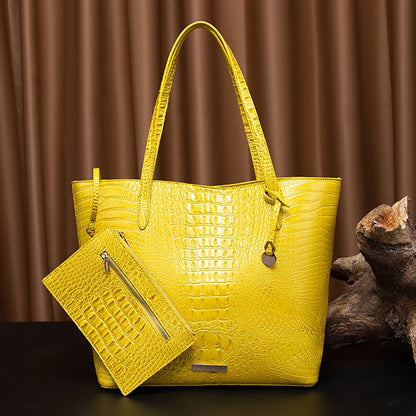 Leather Fashion Two Piece Crocodile Pattern Single Shoulder Tote Bag